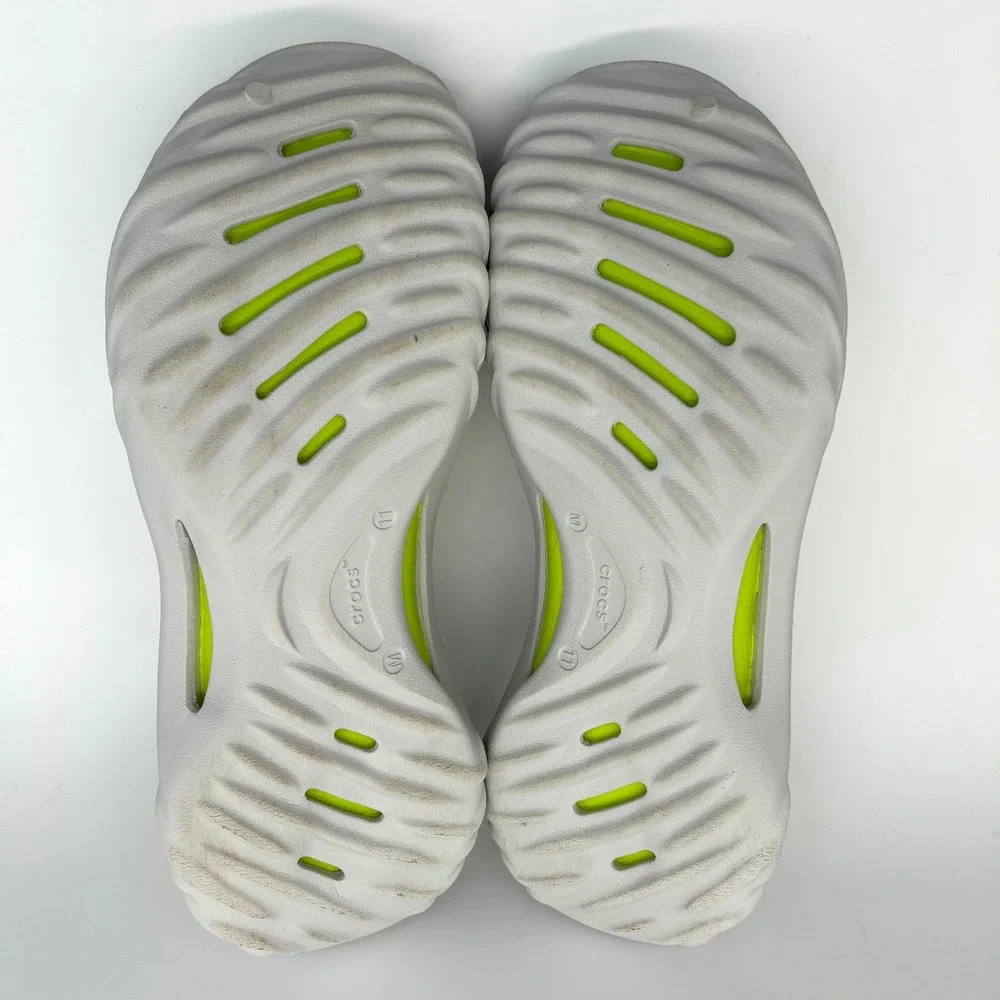 Crocs Echo Wave Clogs Mens 11 Atmosphere Grey Lime Slip On Shoes Slides Sandals